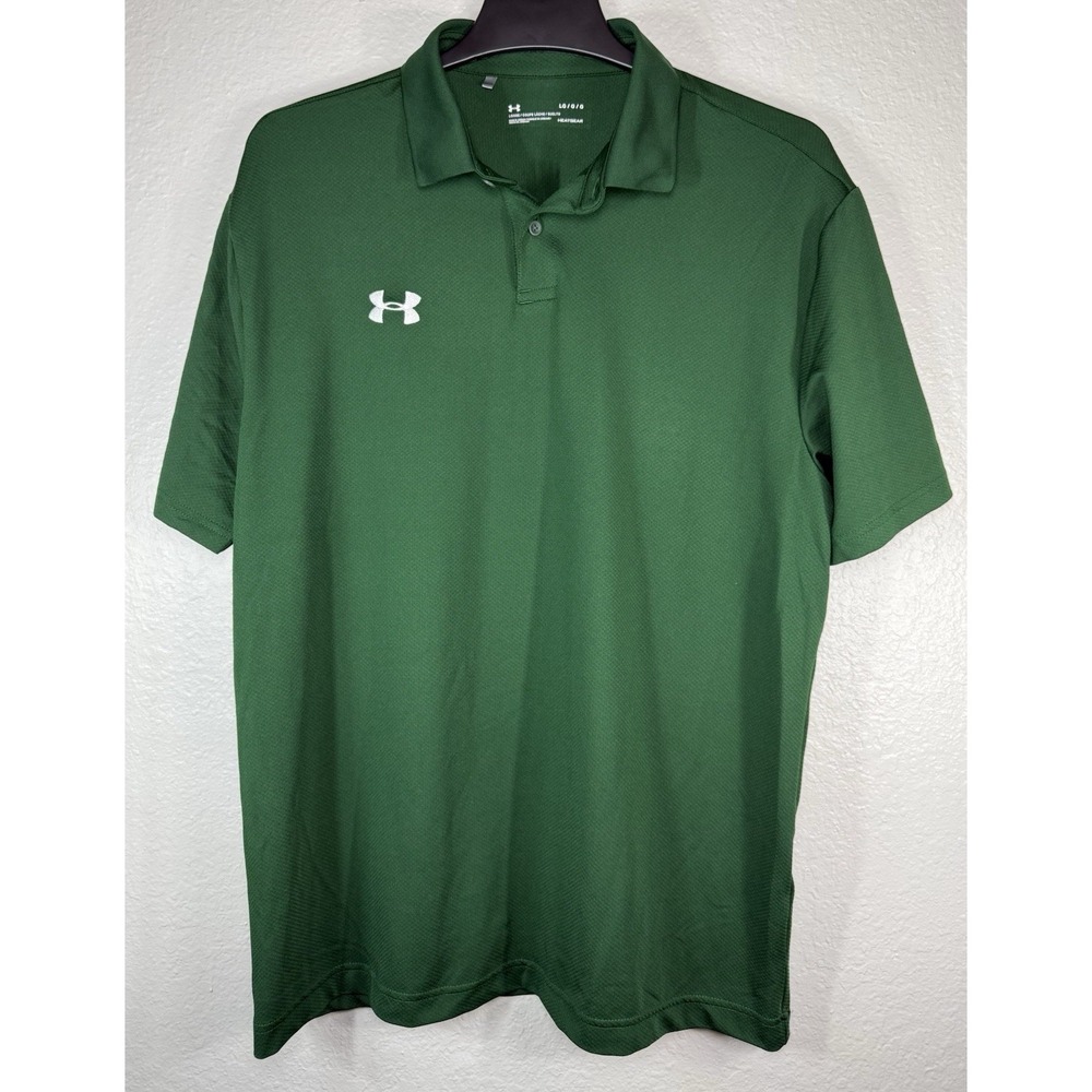 UNDER ARMOUR Green Polo Golf Shirt Mens Size Large HeatGear